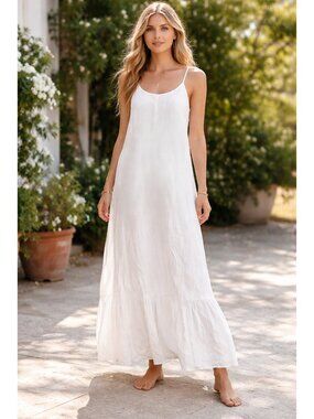 NWT Terzo Millennio Boho Maxi Linen HI-Lo Ruffled Hem Dress Sz S Minimalist